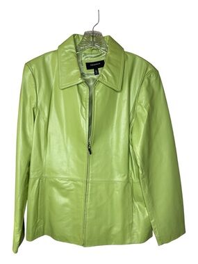 Colebrook Lime Green Leather Zip Jacket Sz L